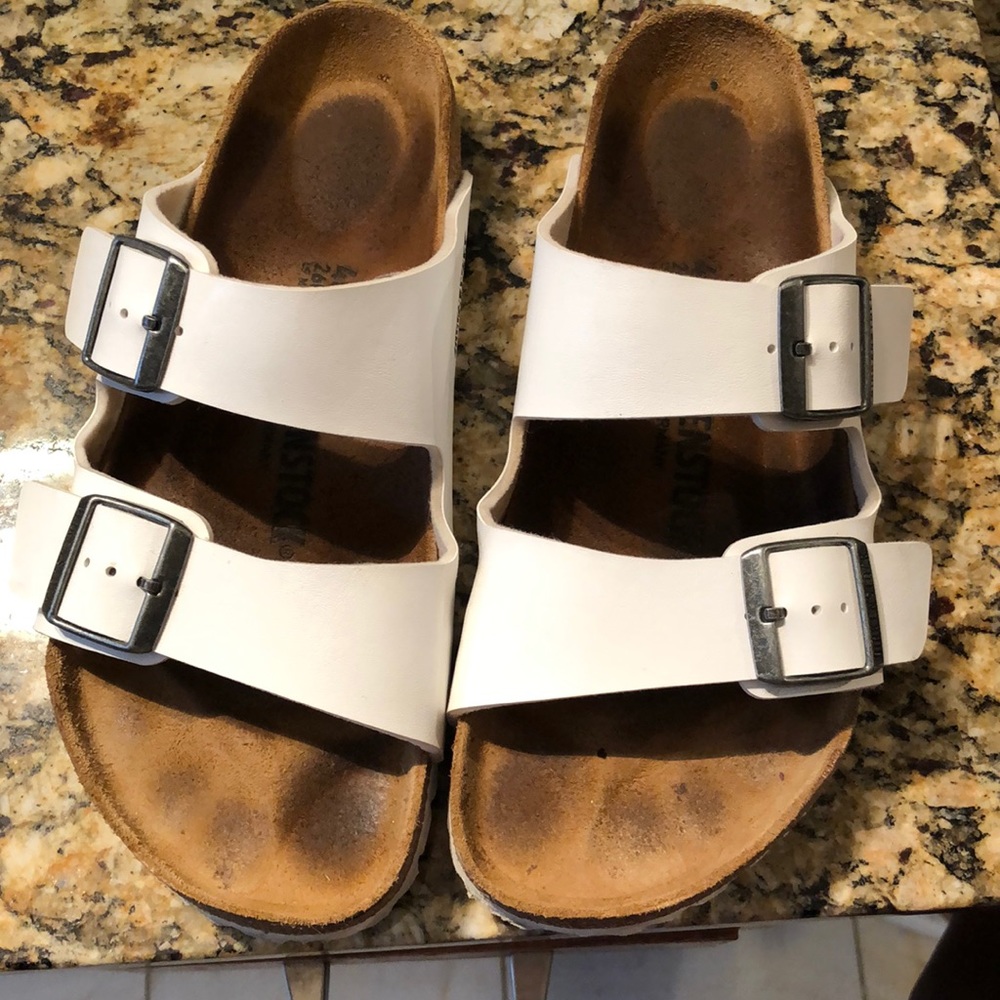 White Birkenstock sandals